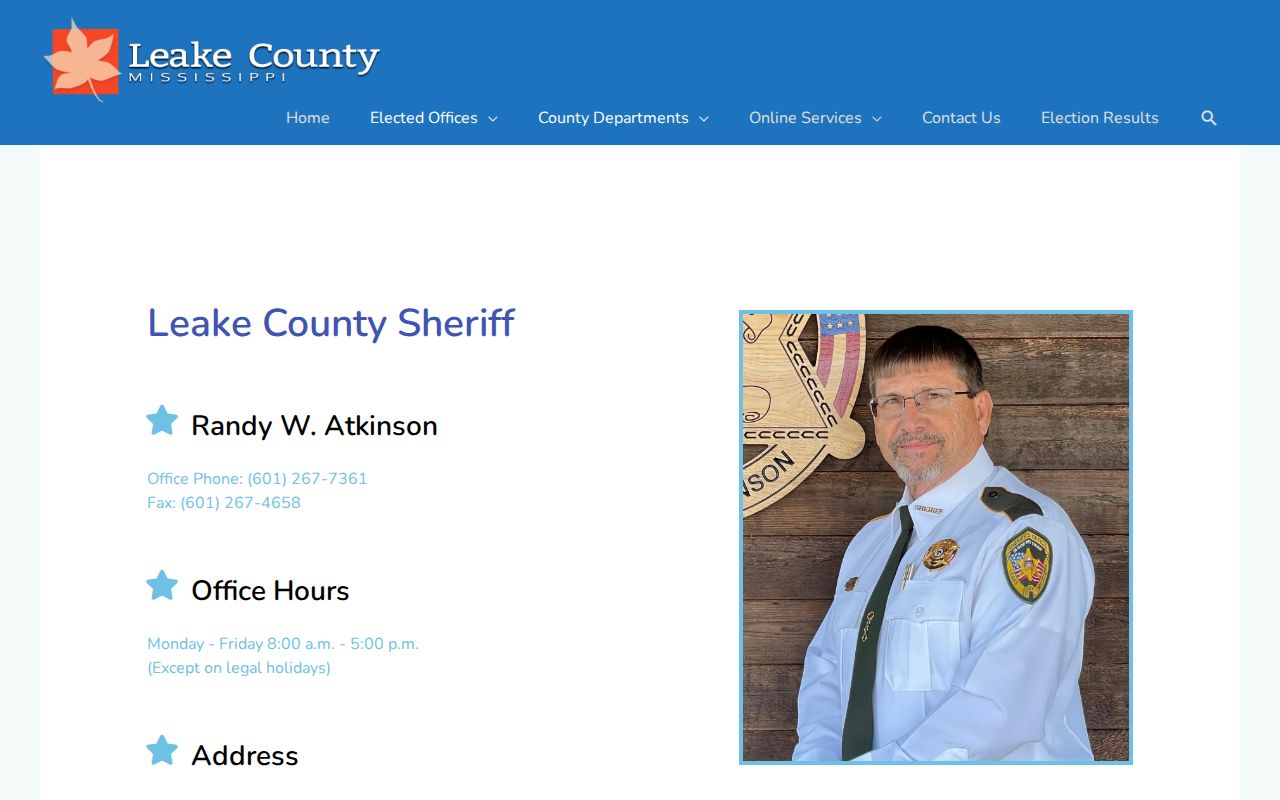 Leake County Sheriff official contact page without a most-wanted roster
